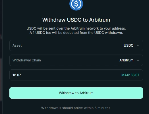Форма вывода USDC в сеть Arbitrum.